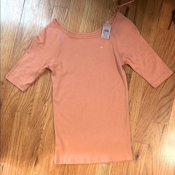 XSP, Ann Taylor 100% cotton fitted wide round  neck dusty pink salmon t-shirt - Picture 1 of 8